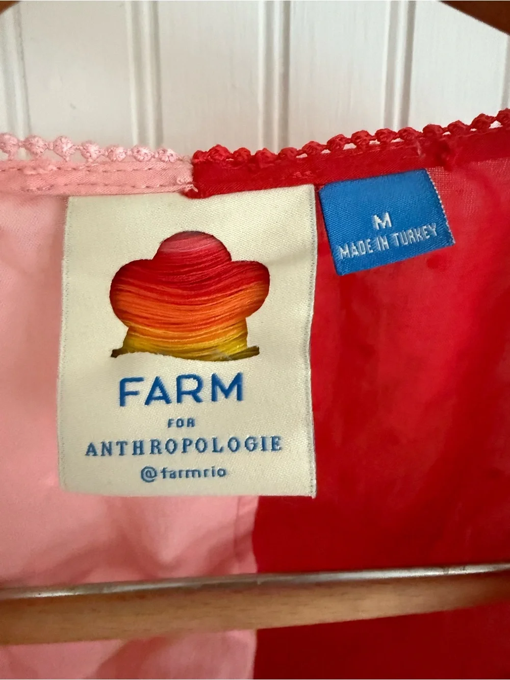 FARM Rio for Anthropologie Pink & Red Colorblock Wrap Blouse Size M